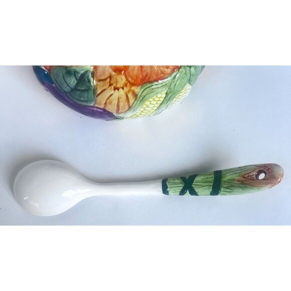 Ceramic Harvest-Themed Gravy Boat With Handle & Matching Spoon Hand-Painted - Picture 9 of 14